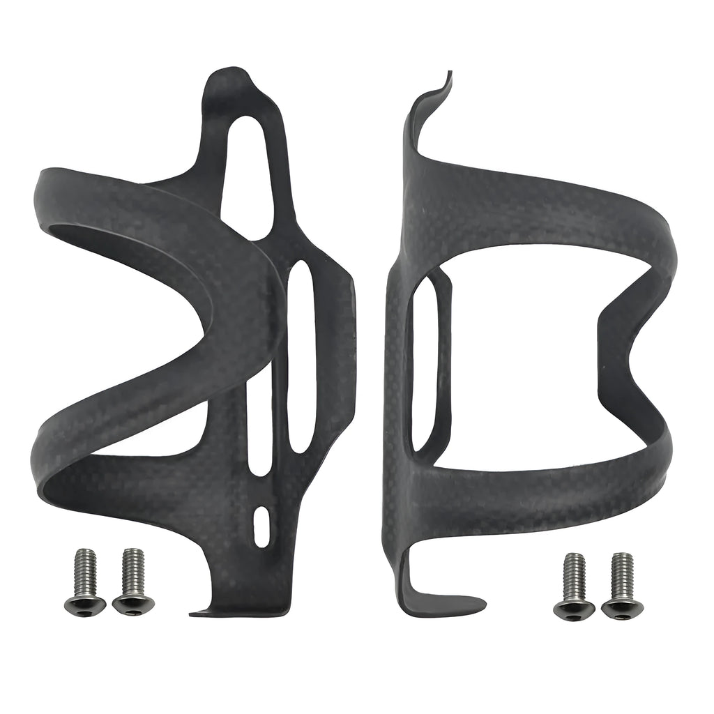 Black all-carbon fibre bicycle water bottle mounting bracket for road and mountain bikes.