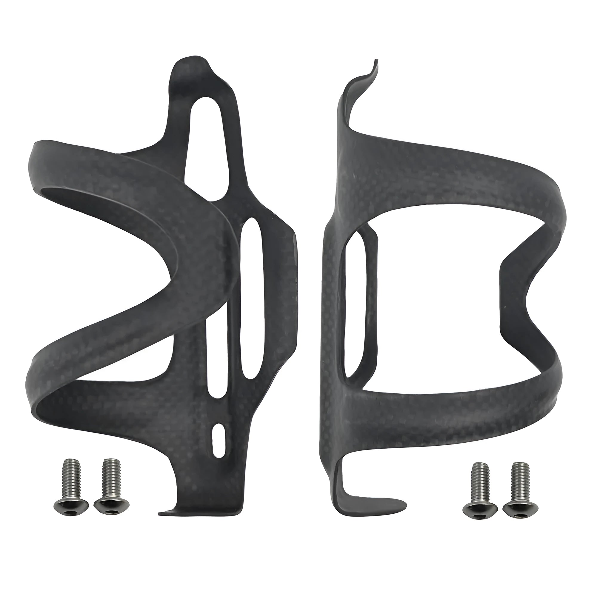 Black all-carbon fibre bicycle water bottle mounting bracket for road and mountain bikes.