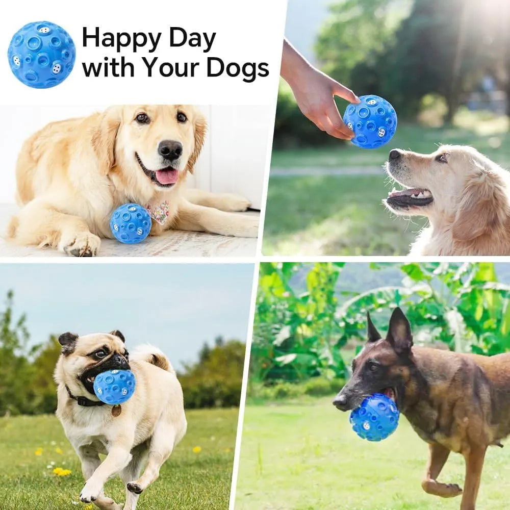 Colourful rubber dog toy ball with textured surface for aggressive chewers and anxiety relief