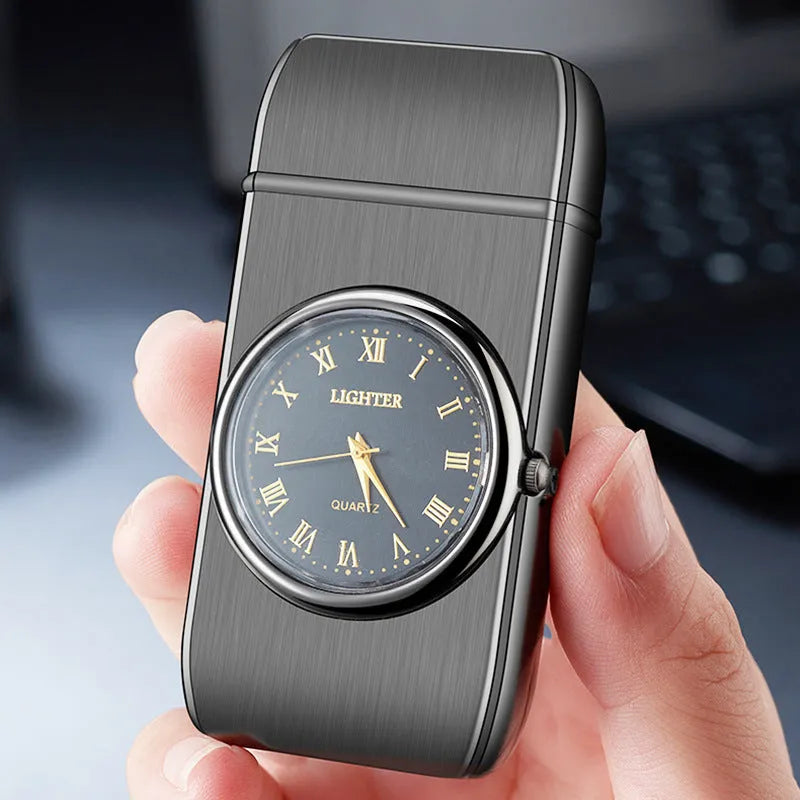 Electronic watch cigarette lighter with LED lamp in various metal finishes
