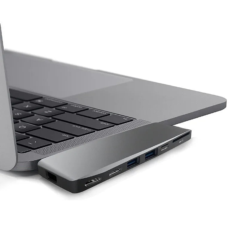 USB-C computer card reader conversion head for MacBook Pro with multiple ports and card slots