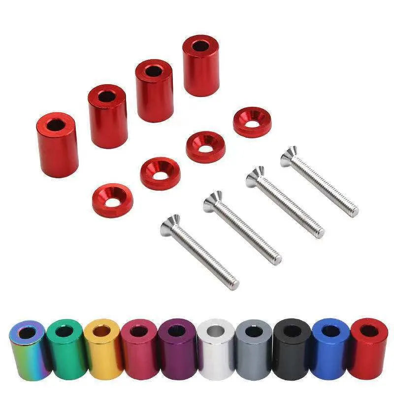 Aluminium machine cover pad height sheet kit with screws, nuts, and washers in red, blue, and black colours.