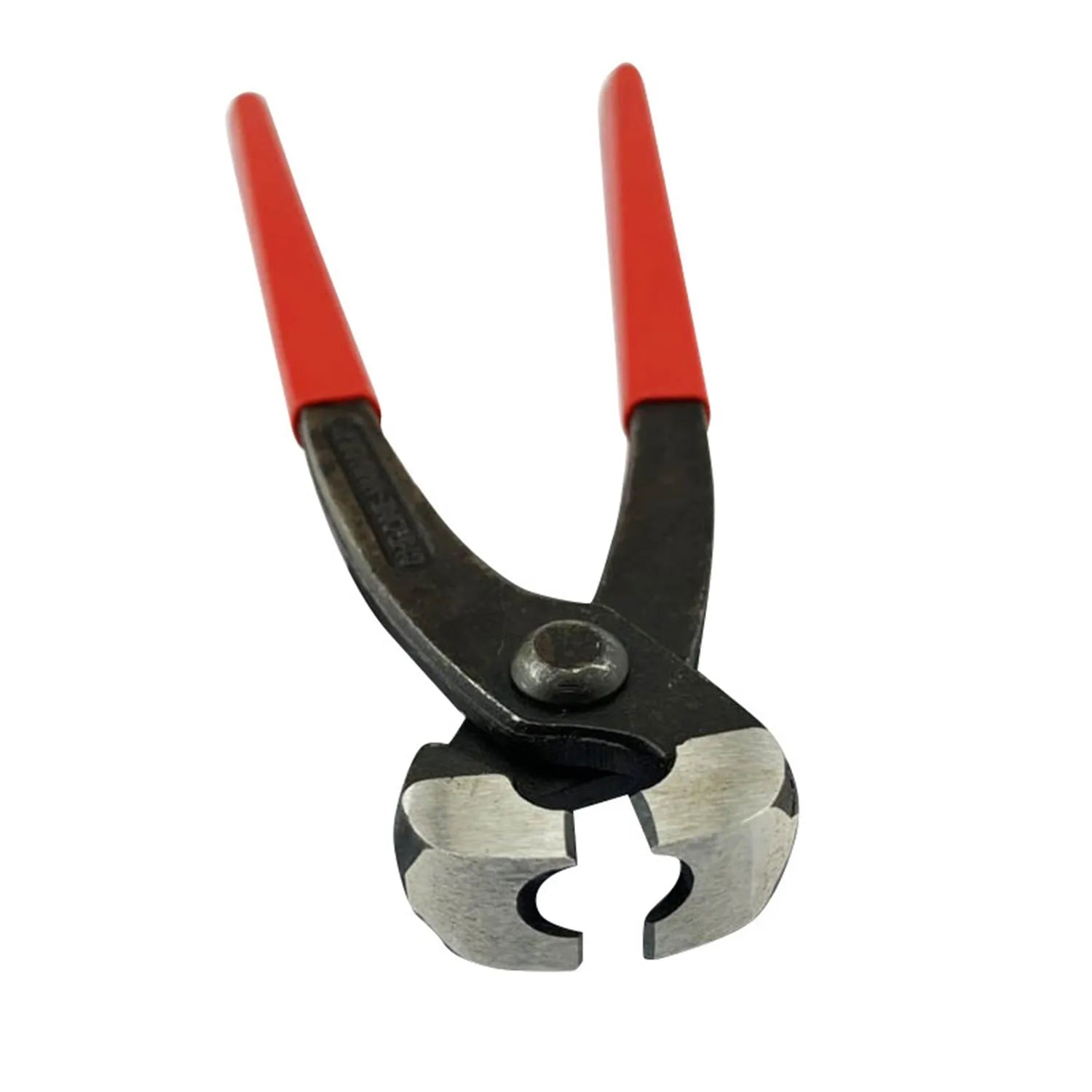 Red metal PEX clamp set with carbon steel cutting edge for plumbing connections