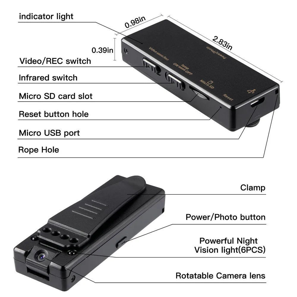 Black 1080p HD DV home camera with 5 metre night vision and 90-degree rotation