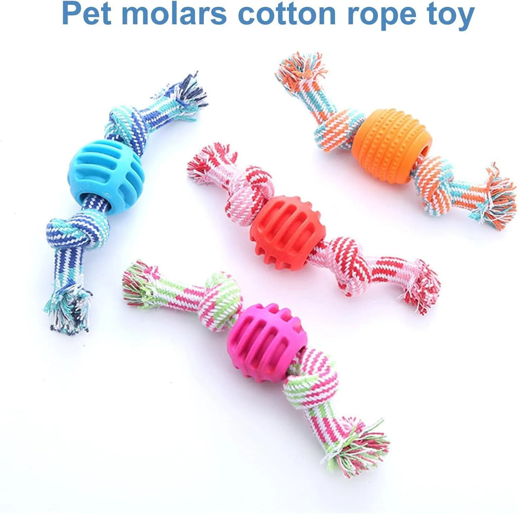 Blue and rope dog dental chew toy for teeth cleaning and interactive play