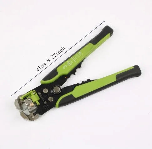 Yellow automatic wire stripper crimping plier multitool with adjustment screw for cable preparation
