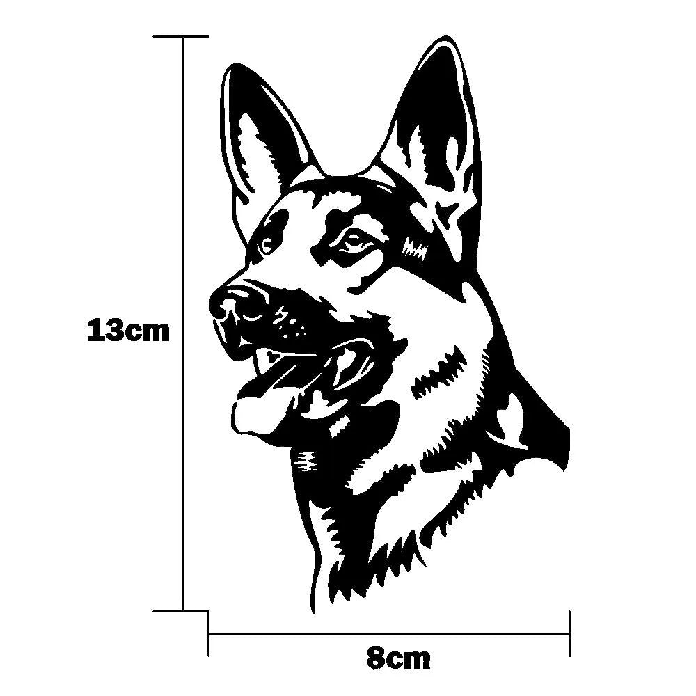 Reflective hunting dog car sticker showing Alsatian Shepherd design in silver white colour