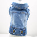 Dark and light denim dog vest with a retro scratch pattern on the front for small to medium breeds.