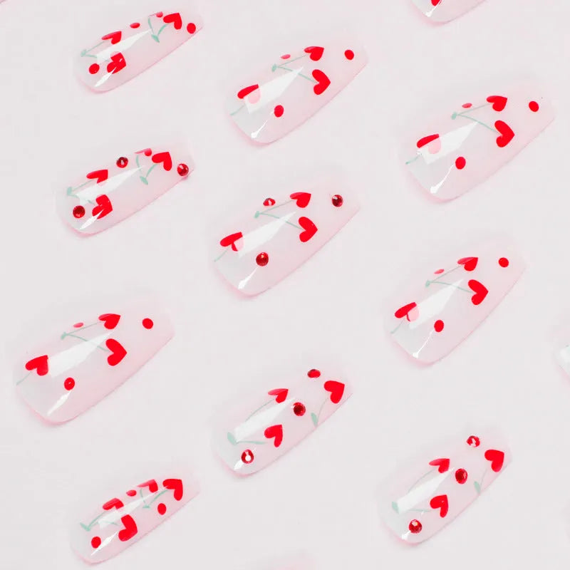 French Love nail armour sheets with small cherry designs in red diamond JP1601 colour