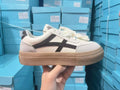 Blue and brown lace-up casual shoes with patent leather finish and rubber soles