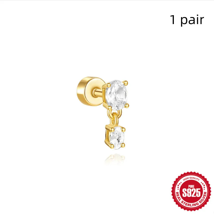 S925 sterling silver flat column geometric ear bone stud with threaded post in a gold colour finish.