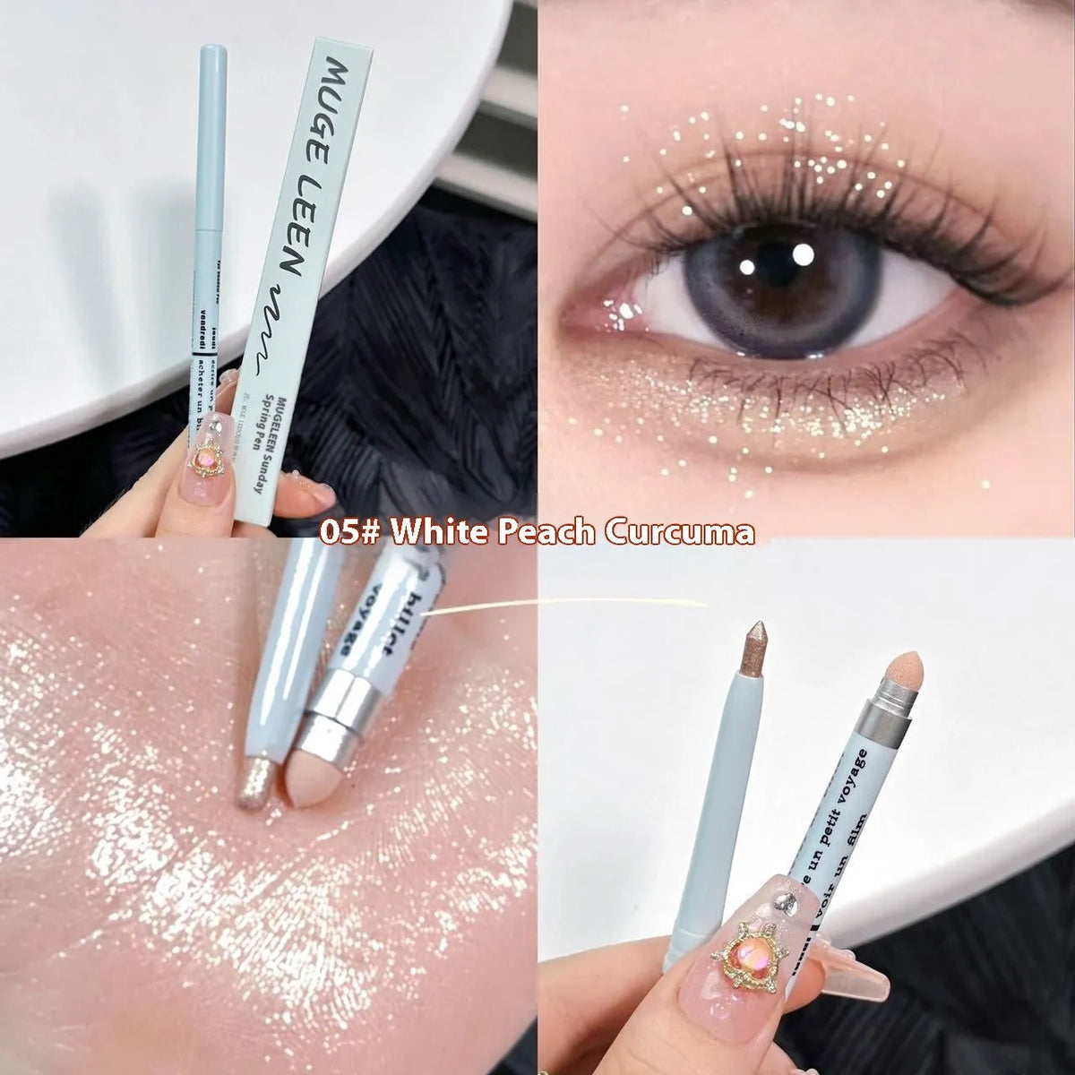 2-in-1 waterproof highlight eyeliner pen in 15 colours including beige pink gold purple
