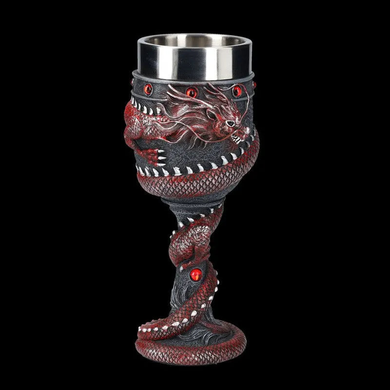 Red wine glass with 3D Chinese dragon design in gold or red colours, 200ml capacity