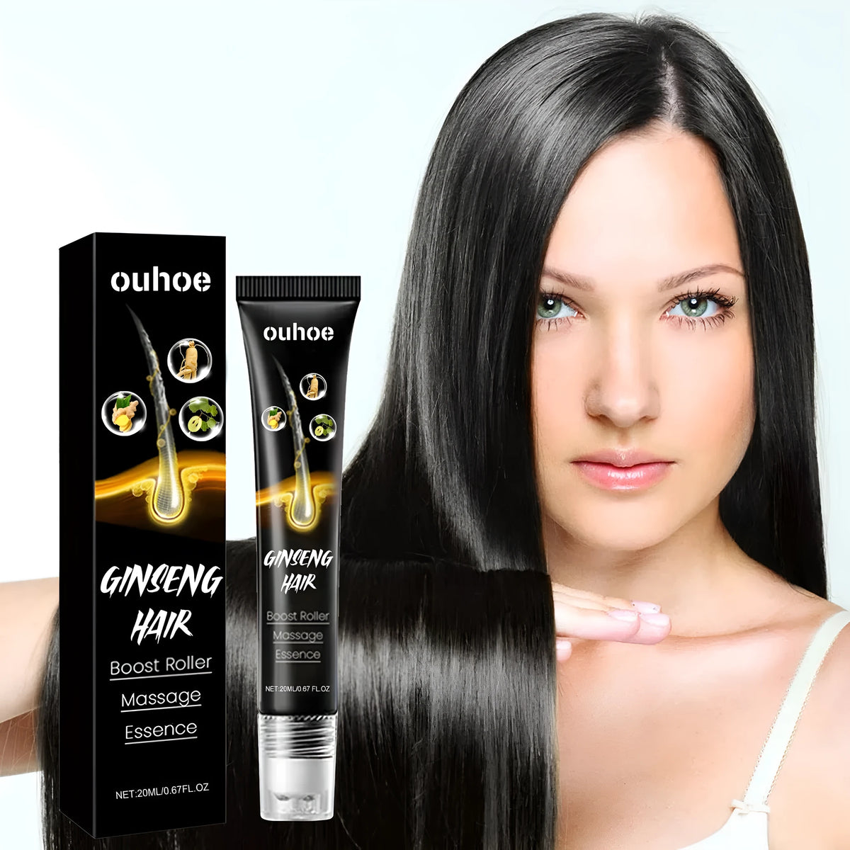 20ml ginseng massage essence bottle with roller ball applicator for scalp hair care