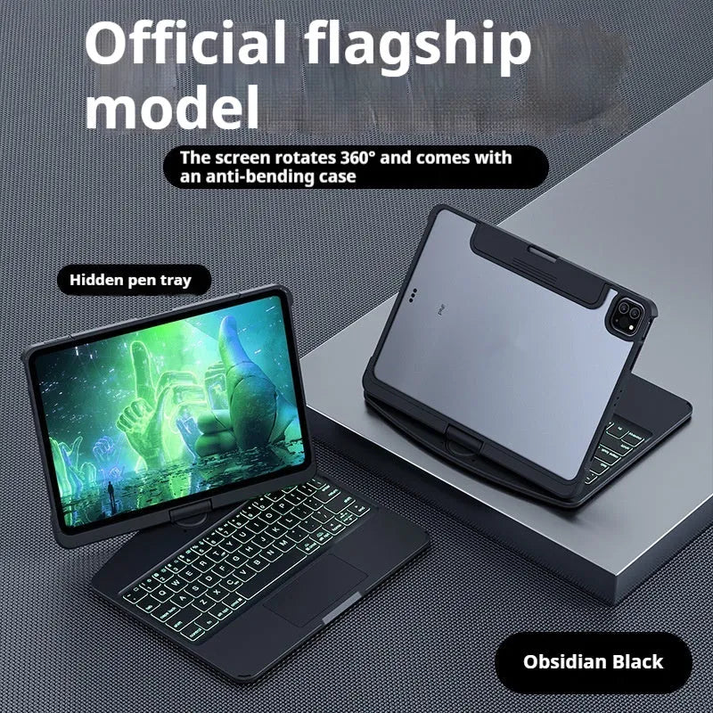 Transparent rotating wireless keyboard protective case for 10.9-inch iPad Air tablet on a table