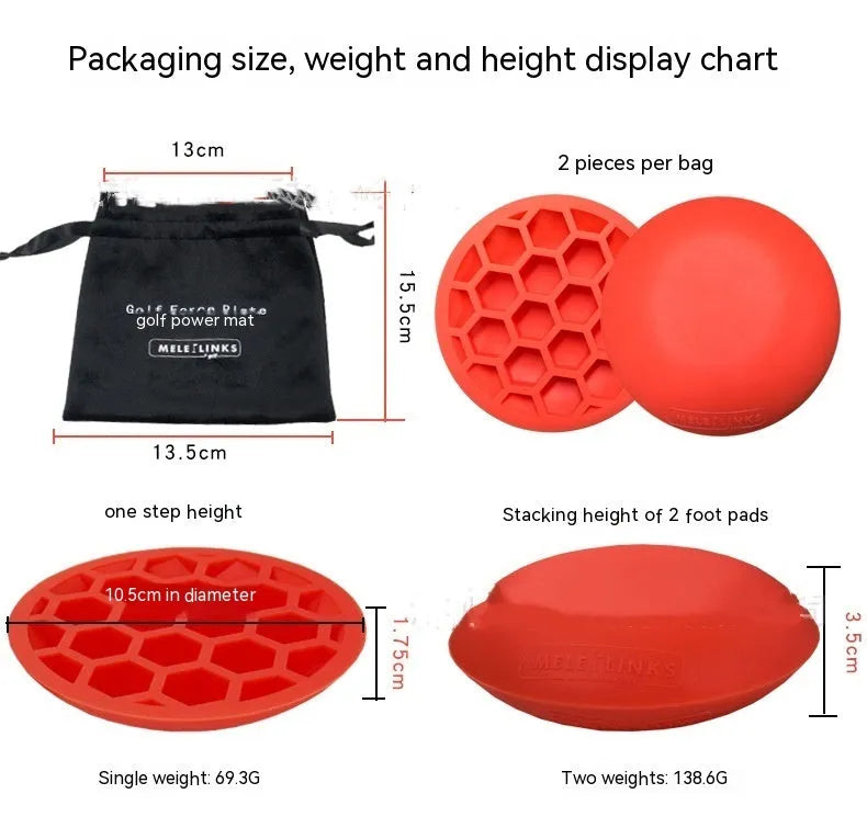 Orange golf training mat with centre of gravity pattern on natural rubber surface