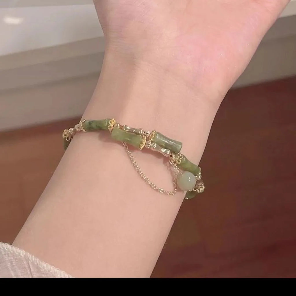 Women's personalised bamboo beaded bracelet with plum wine bamboo joint coloured glaze
