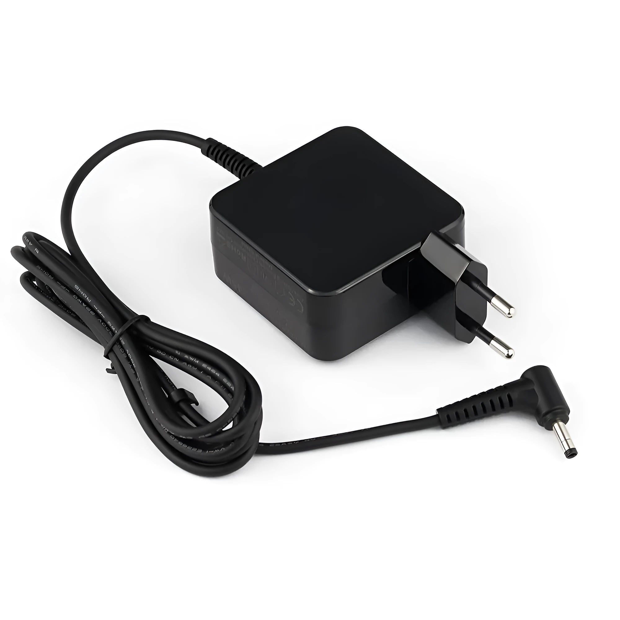 Black 45W laptop power adapter with DC charging cable and US plug