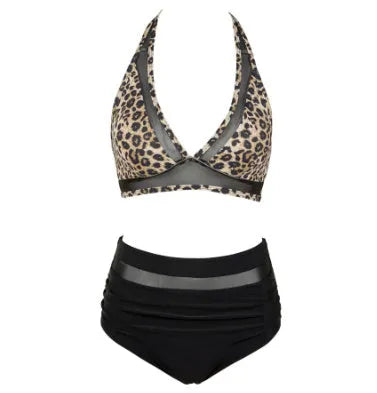 Women's black polyester fibre split bikini with matching briefs