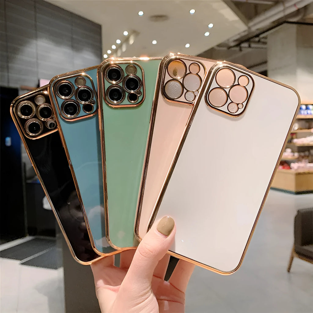 Electroplated iPhone 13 mobile phone case in solid colour with geometric design elements
