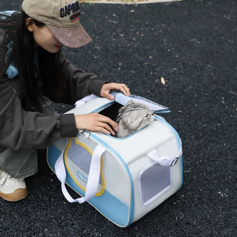 Foldable Oxford cloth cat backpack in multiple colour options for pet transportation