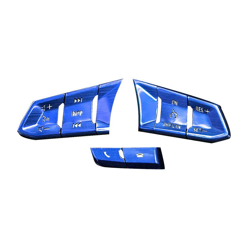 Aluminium alloy car interior decorative sticker set with transparent button overlays and multiple vehicle-specific designs