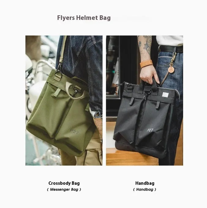 Marden Tooling Helmet retro canvas messenger bag for 15-inch laptops in charcoal black colour.