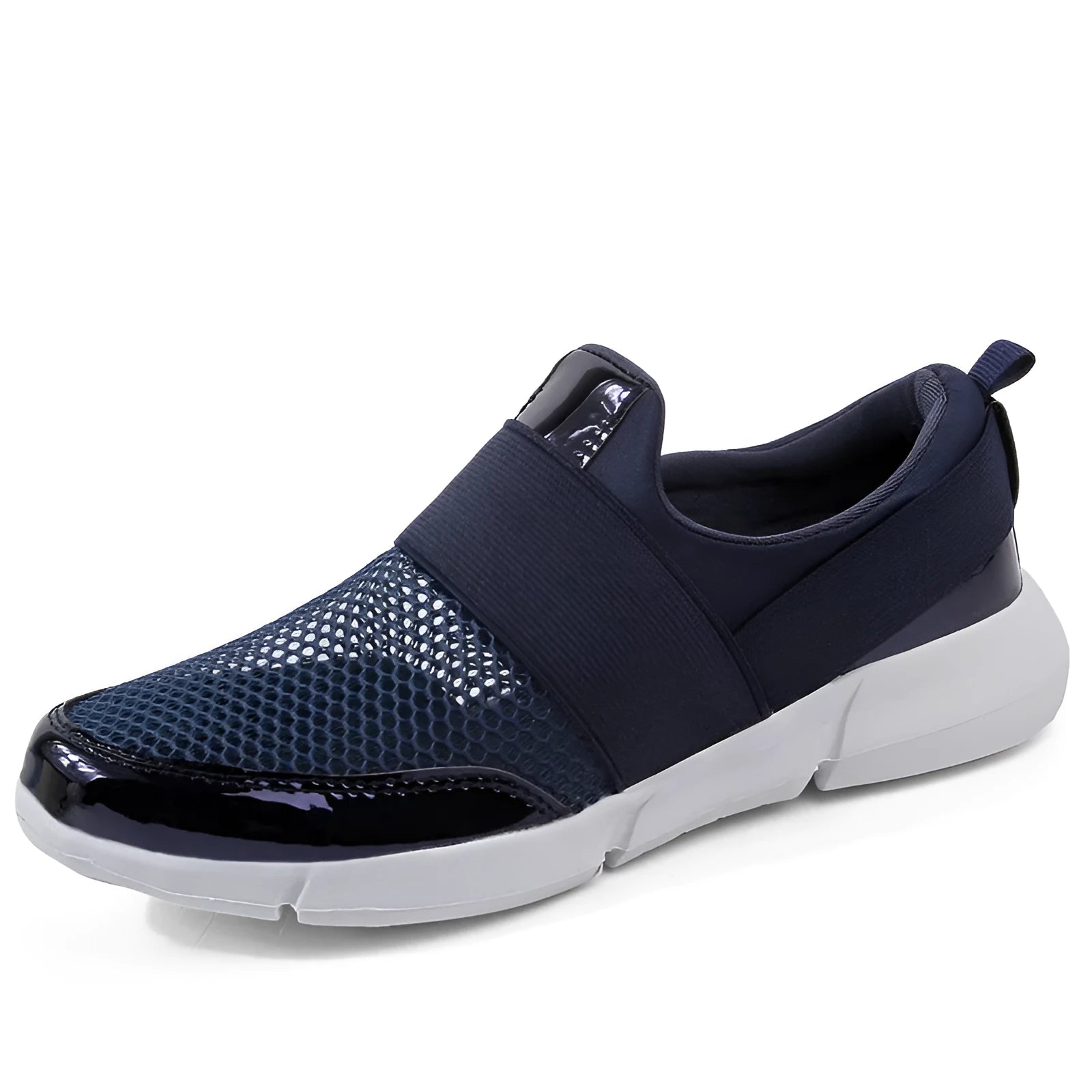 Low-top women's casual sneakers in blue, black, or grey with a mesh lining and textured sole.