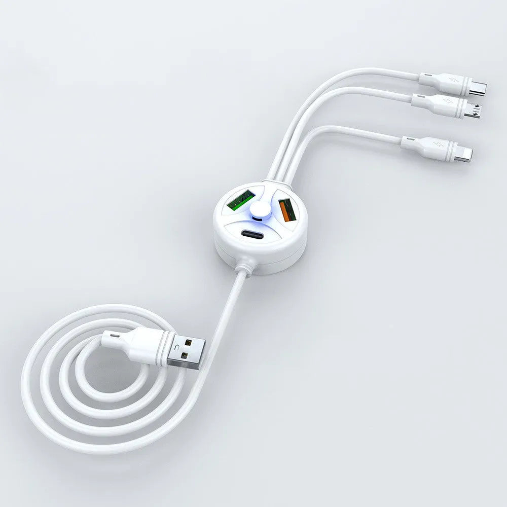 PDPVC mobile phone charging cable with multiple interface connectors showing USB, Mini USB, Micro USB and TYPE-C ports