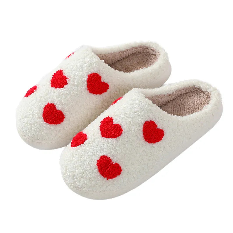 Plush cartoon love style slippers for women with non-slip PVC sole