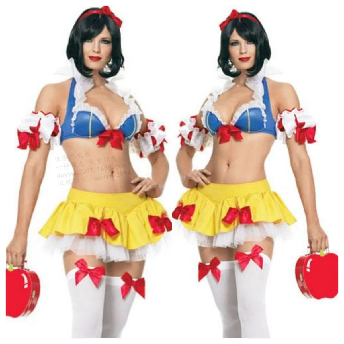Snow White anime costume dress set with headdress, top, skirt and hand sleeves