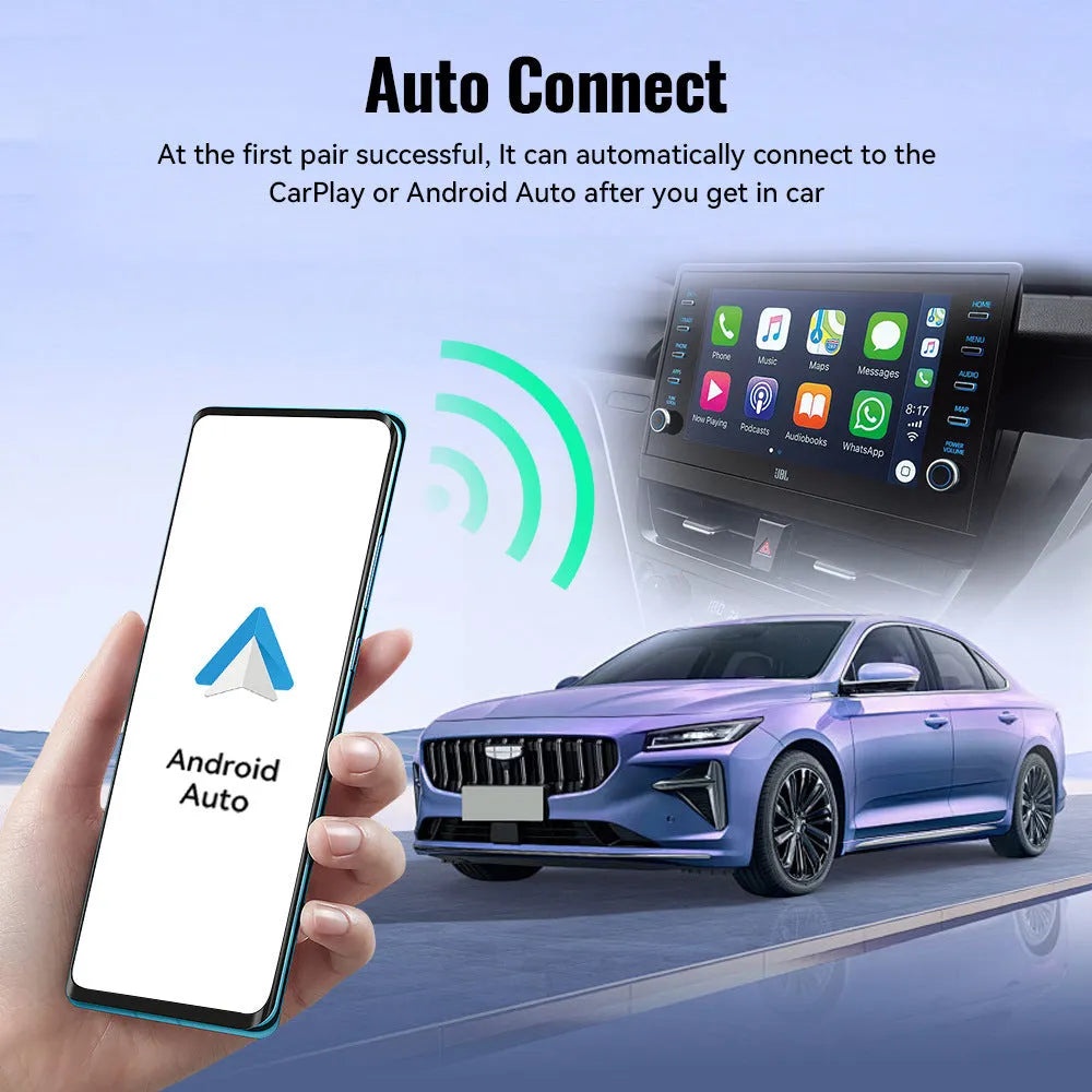 Black mini USB-C wireless CarPlay adapter with compact 26×55×13mm dimensions