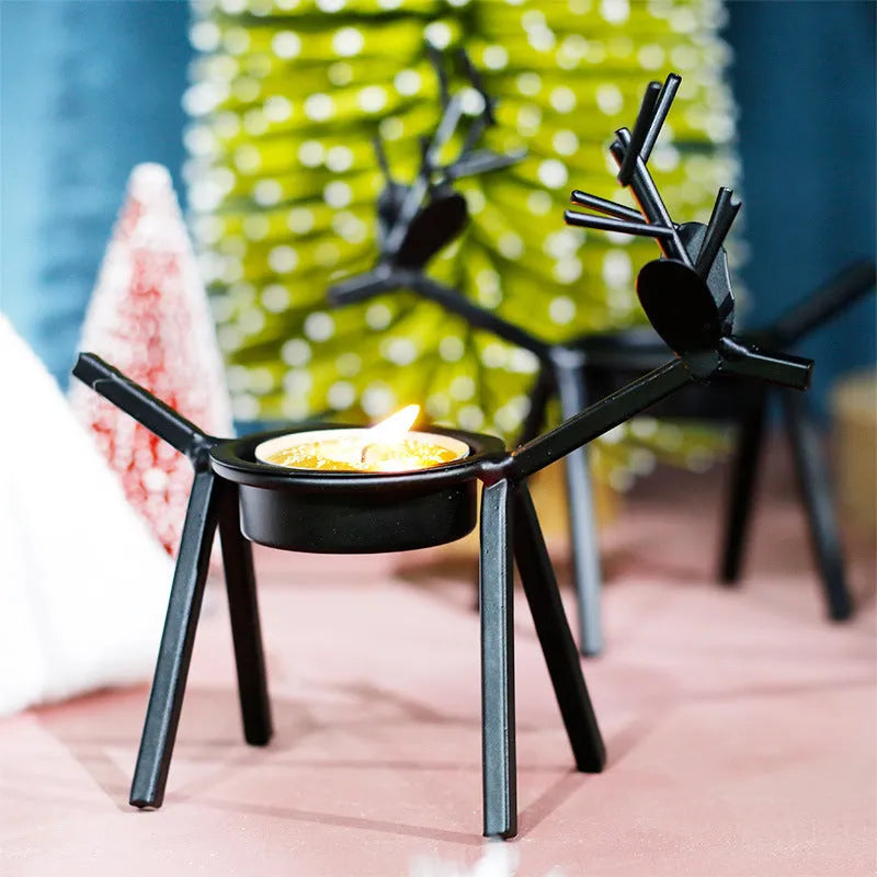 Black iron deer candlestick with elk bracket design for Christmas table decoration