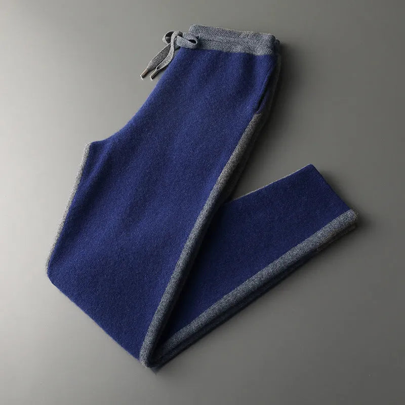 Men's camel coloured cashmere wool blend half turtleneck zipper cardigan and matching trousers winter sports suit