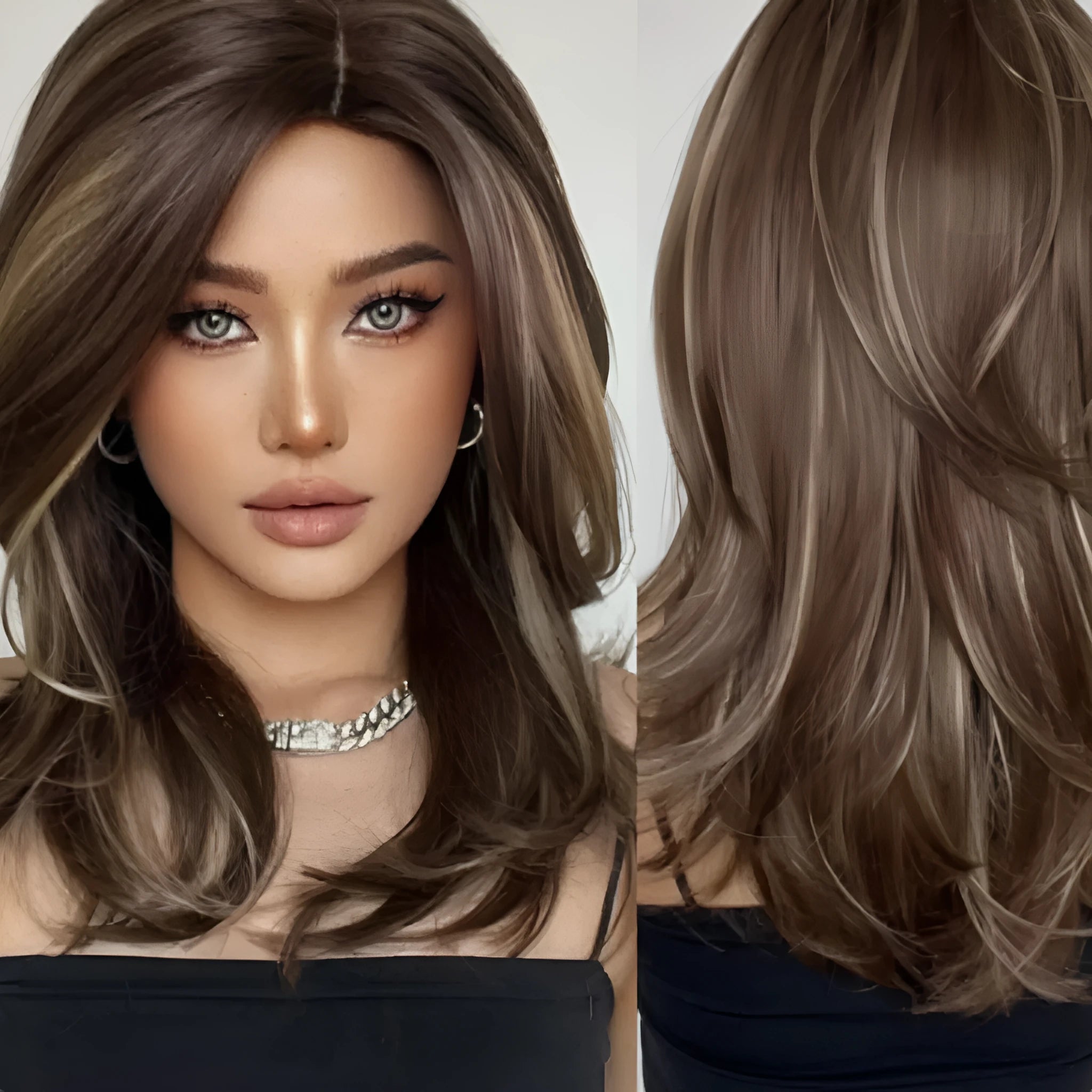 Mid-length platinum gradient colour full-head wig with long curly hair and bangs in high-temperature fibre