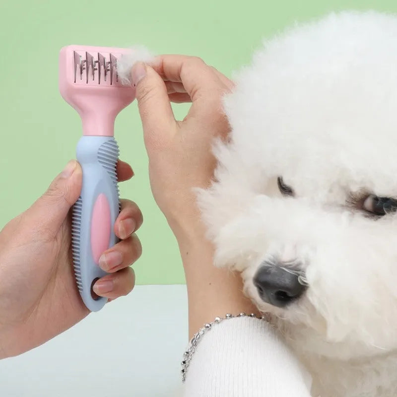 4-in-1 stainless steel pet grooming comb for dogs and cats with deshedding, massage, and combing functions