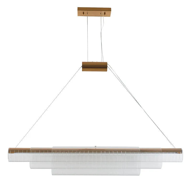 Minimalist glass pendant lamp with iron body in three length options for restaurant lighting