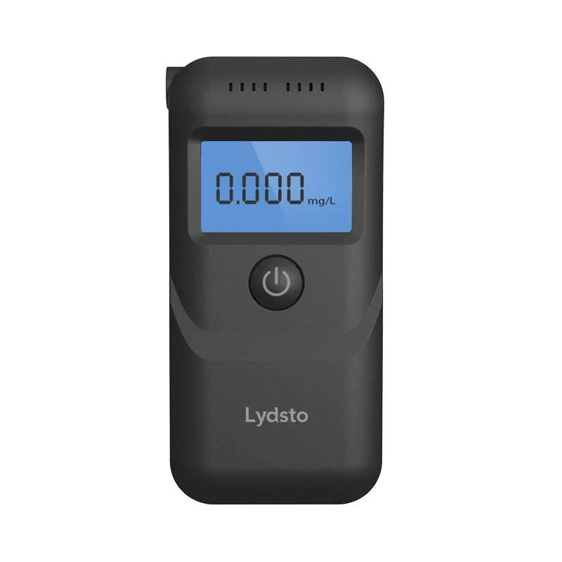 Black portable household alcohol breath tester HD-JJCSY01 on white background