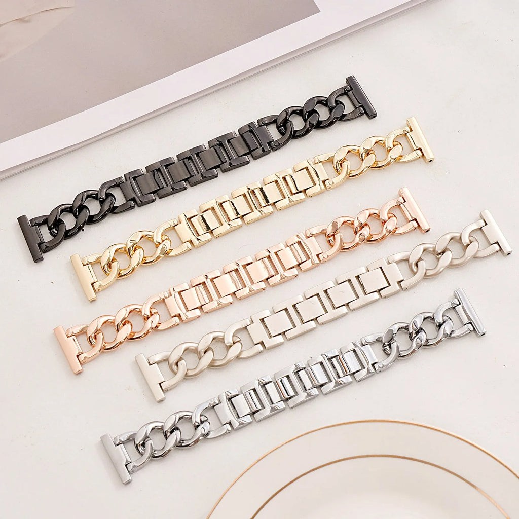 Denim chain metal watch strap for Apple Watch in silver, black, gold, rose gold, and starlight colour options