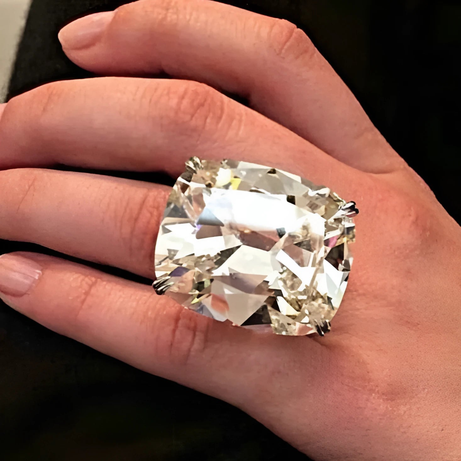 White gold colour square inlaid alloy ring for women in geometric style