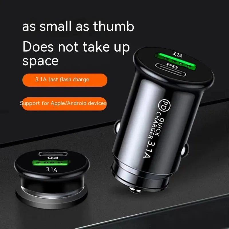 Dual USB port car charger converter with black bare metal housing for 12V/24V vehicle sockets