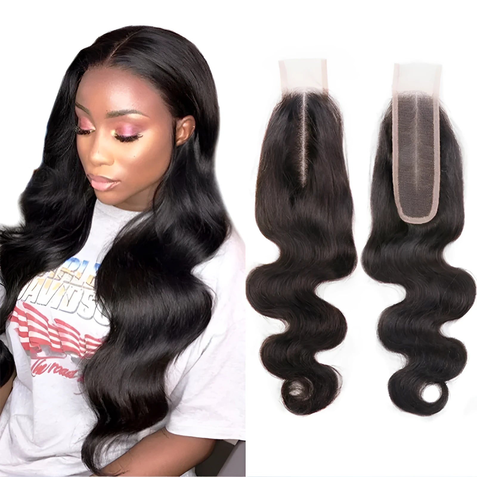 Straight natural colour human hair wig for women shown in long length.