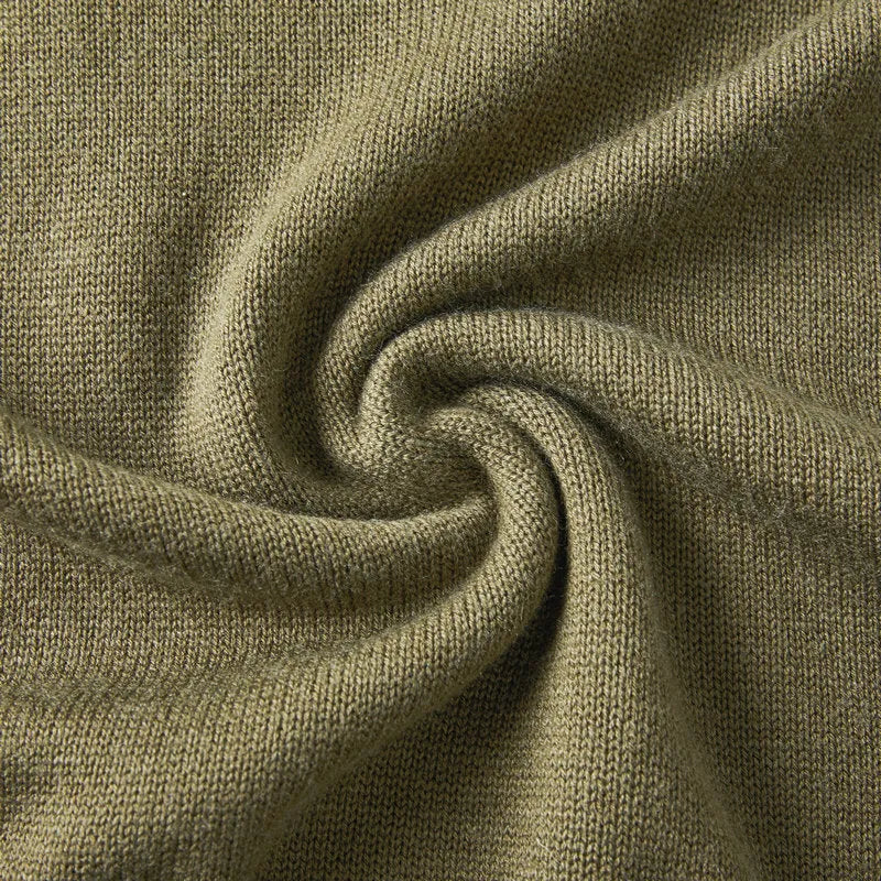 Men's slim fit casual pullover sweater in thickened wool, shown in a stone sand colour.