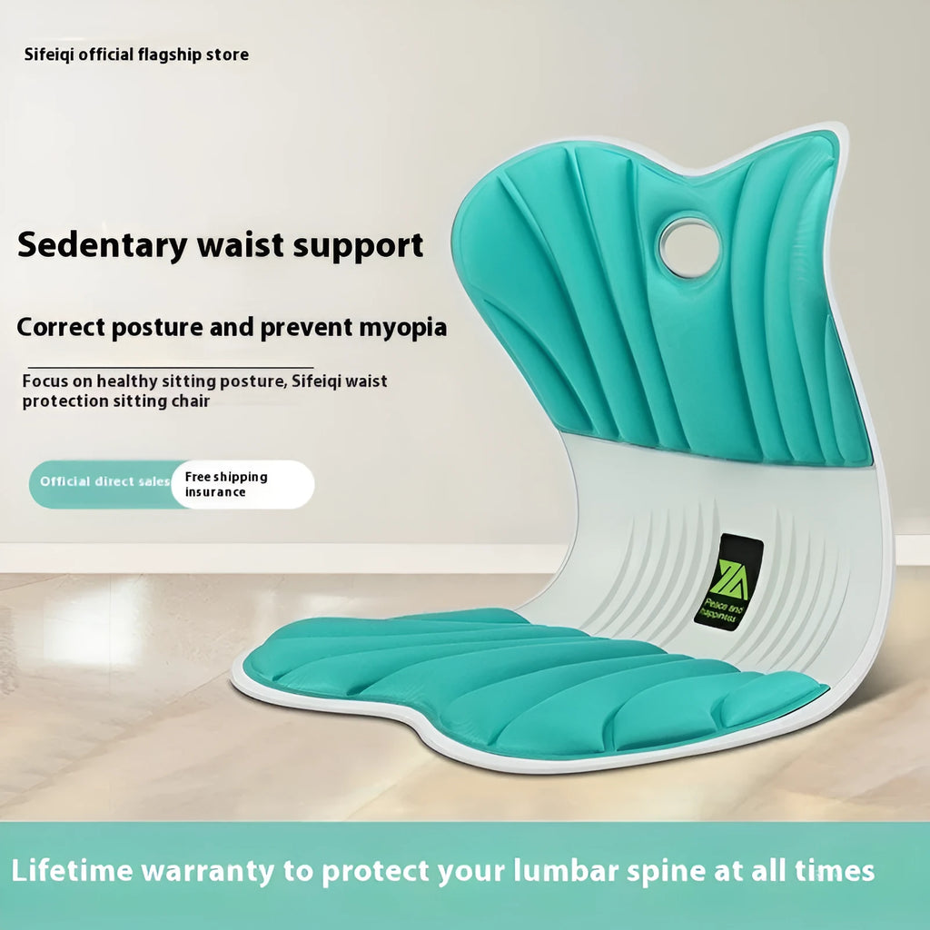 Grey ergonomic office seat cushion with integrated back support for waist and posture correction