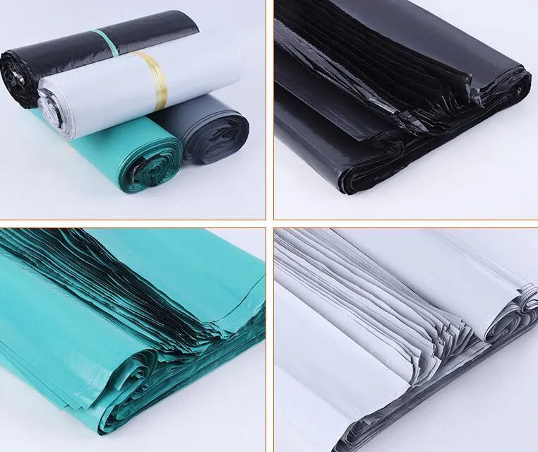 PE plastic courier clothing bags with self-adhesive strip in four colours and six sizes