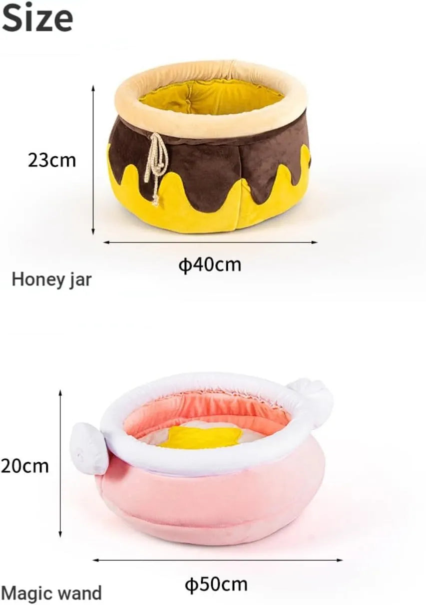 Honey pot shaped cat sofa bed in pink with removable padded interior