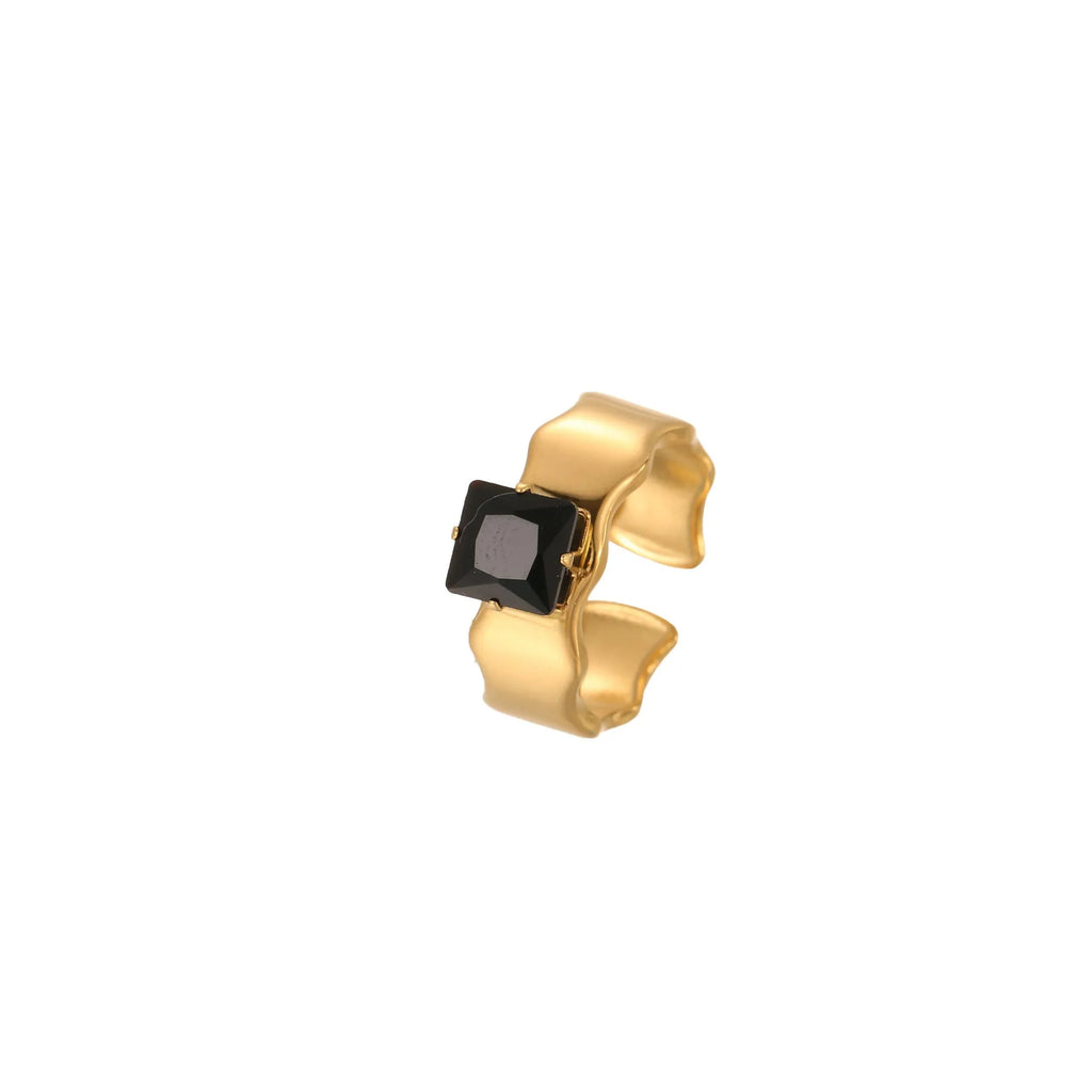 Geometric women's adjustable ring with inlaid zircon on a titanium steel band.