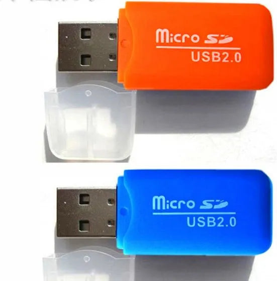 Mini USB TF card reader and TF to SD card adapter on a white background
