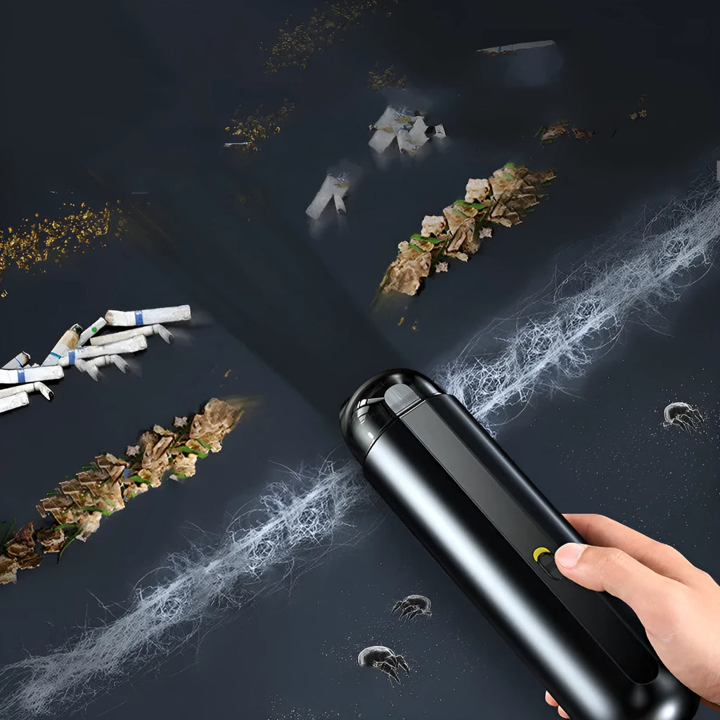 Wireless handheld car vacuum cleaner with 5000Pa suction power and blowing hose attachment