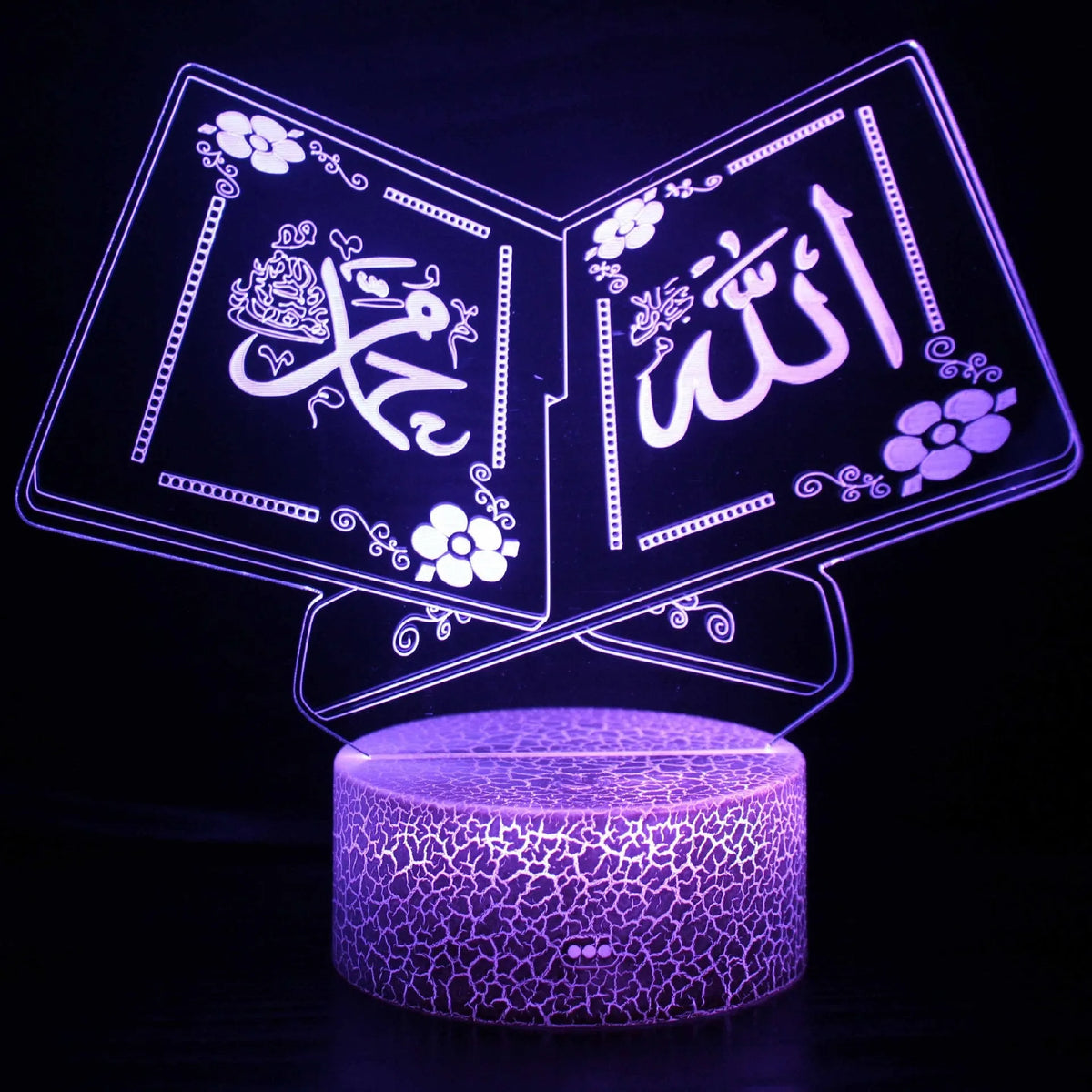 3D cartoon style small night lamp with black touch base and remote control showing colourful LED illumination